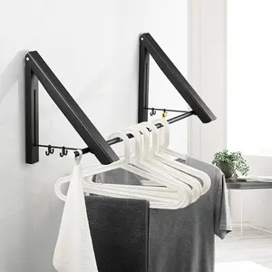 TXL617 Telescopic Folding Drying Rack Balcony Clothes Hanger Multifunctional Non-punching Rod Shelving Bathroom Towel Holder