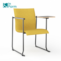 Chaise modulable combinable avec accoudoirs, design ergonomique et fin, pour salle, bureau, formation, réunion, avec tablette d'écriture pliable
