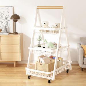 Chariot de rangement pliable moderne avec roulettes, étagère en métal noir pour cuisine, salon, organisateur multi-niveaux pour jouets et fournitures de bureau - Product Image 5
