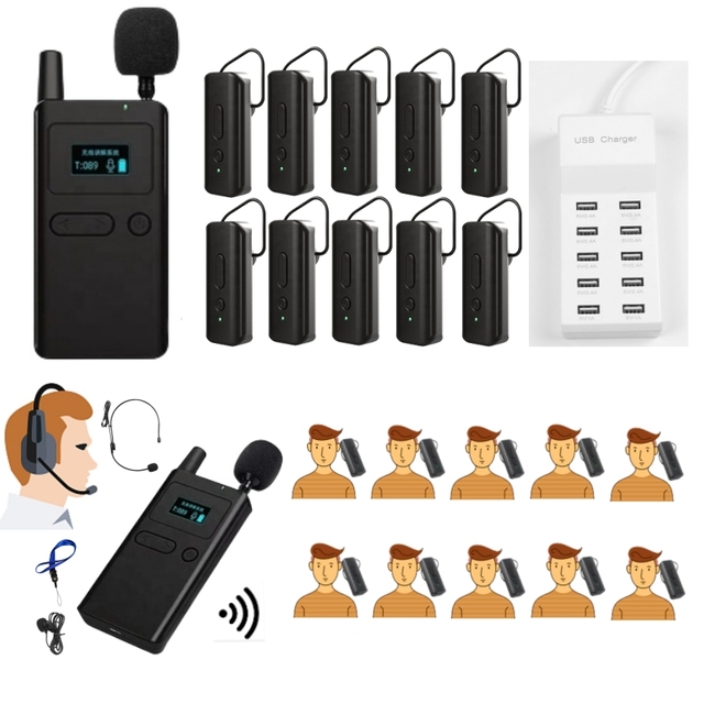 Wireless Tour Guide System Translator Headset Device Channel Distancing Assisted Listening System for Churches Church Translatio