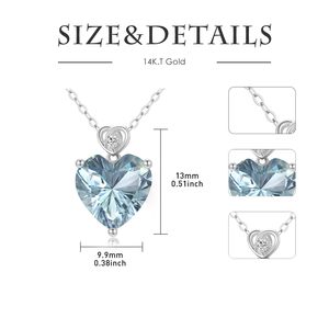 Colgante de Oro de 14K Personalizado con Corazón de Aguamarina de 3 Quilates, Collar con Piedra de Nacimiento de Marzo para Ella, Regalo Sorpresa de Cumpleaños o Boda - Product Image 2