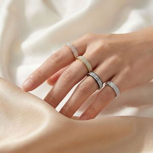 <b>Titanium</b> Steel <b>Ring</b> With Diamond Pave Setting For Wedding Unisex Fashion Jewelry - Product Image 3