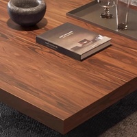 Table basse carrée minimaliste en bois massif de haute qualité, style moderne simple, grain de noyer, pieds en acier inoxydable