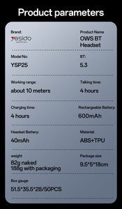 Yesido BT5.3 IPX5 headphone telinga, <span class=keywords><strong>Headset</strong></span> BT nirkabel baterai besar, headphone On-ear Open-end tahan air YSP25 - Product Image 5