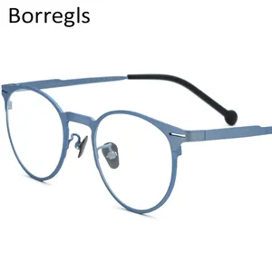 Borregls чистый титан очки для мужчин в стиле ретро круглые очки по рецепту, оправа оптическая близорукость очки для женщин 18510