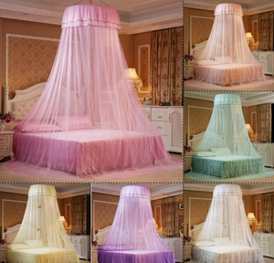 Zanzariera a baldacchino rotonda a doppio strato, pronta all'uso, in pizzo rosa e blu, stile romantico da principessa, per soffitto, tenda a barra - Product Image 4