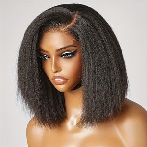 Peluca <span class=keywords><strong>de</strong></span> encaje frontal Xuchang Hair 13*4 con cierre frontal, estilo Yaki Kinky Straight Bob, color negro - Product Image 1