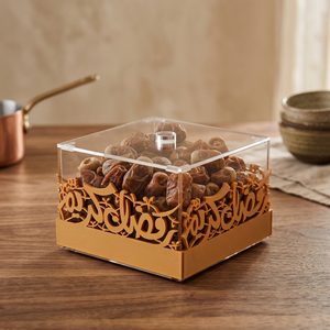 Boîte alimentaire carrée transparente en acrylique avec couvercle, motif sculpté oriental, pour rangement de cuisine, boîte en plastique en forme de cube à 1 couche - Product Image 1