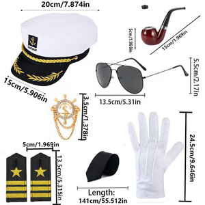 PESENAR Chapeau de <span class=keywords><strong>capitaine</strong></span> Chapeau de marin Lunettes de soleil Sailor Ship Cap Écharpe Cap, Bateau <span class=keywords><strong>Capitaine</strong></span> Accessoires pour Femmes Hommes Party Dress Up - Product Image 2