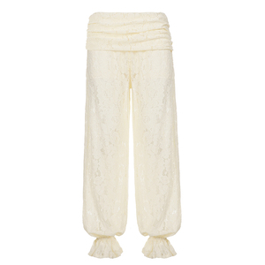 Elegant Breathable Lace Cutout Solid Color Knit Trousers Low Waist Summer <b>Ankle</b> Elastic Cuff for Women - Product Image 6