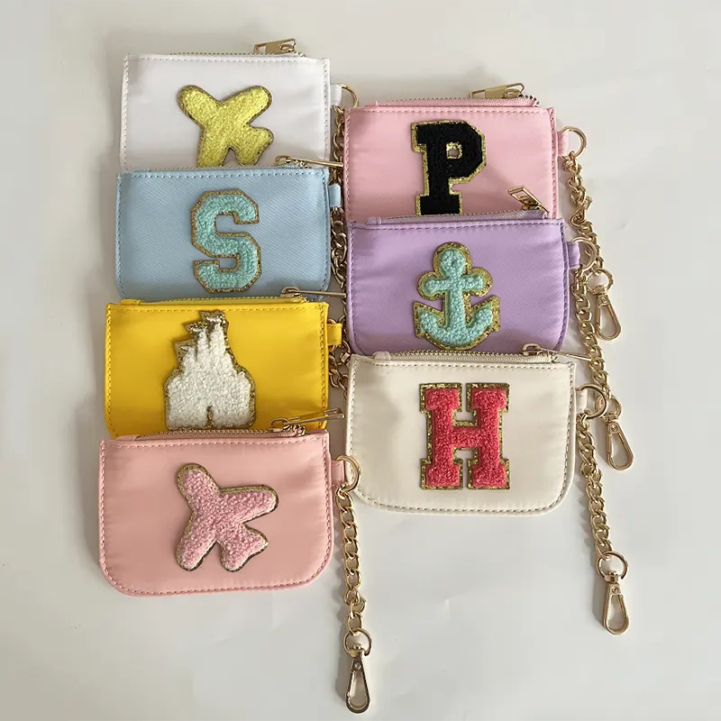 RTS Stock Nylon Mini Durable Waterproof Personalized Glitter Patches Custom Women Girls Portable Cute Keychain Wallet Coin Purse