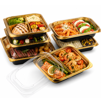 Barquette alimentaire rectangulaire jetable en plastique PP doré pour vente en gros, idéale pour sushis, salades, emballage biodégradable