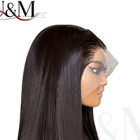 Perruque longue et droite avec dentelle frontale transparente, perruque en cheveux humains pour femmes noires
