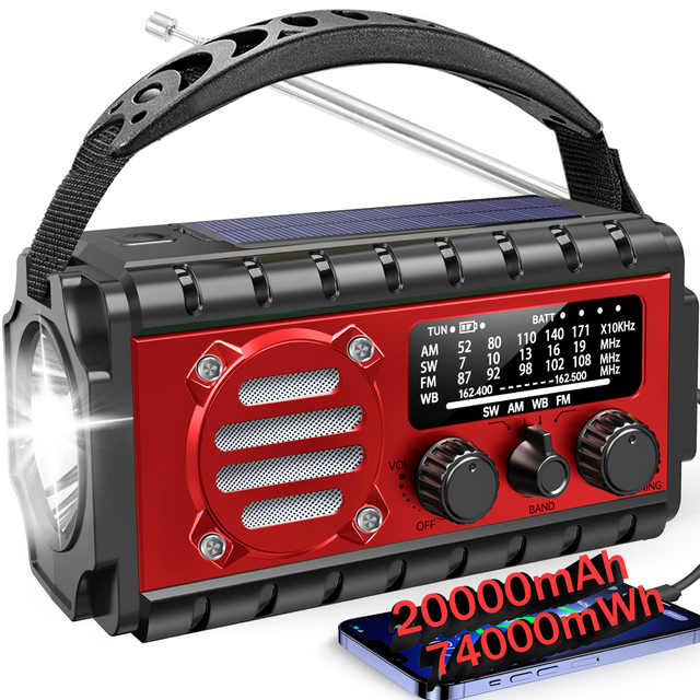 XSY350 Portable 20000mAh USB Charger Super Capacity Emergency Solar Hand Crank Radio Flashlight SOS Survival for Internet Radio