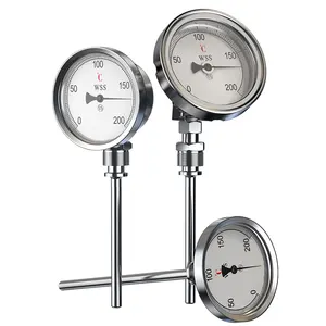 Industrial Axial radial type custom length 1/2 thread 304 stainless steel 1.5 precision pointer dial bimetal thermometer