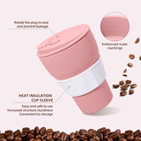 Vente en gros usine – Tasse à café pliable en silicone 12oz 16oz avec paille, idéale pour les voyages