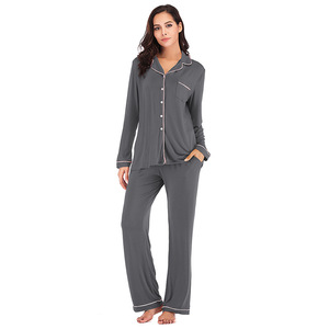 Vestiti vestiti da <span class=keywords><strong>donna</strong></span> con collo a V nuovi pantaloni a maniche lunghe modali in tinta unita per la primavera autunno MOQ MOQ 2 pz - Product Image 3