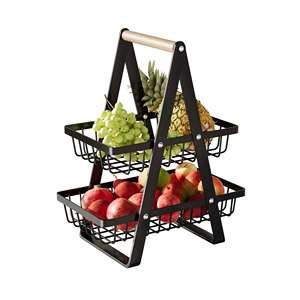 Cesta de Frutas de 2 Niveles para Encimera, Organizador de Cocina Portátil para Frutas, Verduras y Aperitivos, Cesta Rectangular de Metal Desmontable - Product Image 3