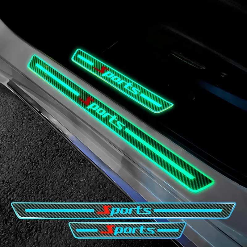 Заводской логотип, украшение автомобиля, светящийся автомобильный порог из углеродного волокна, протектор порога для двери автомобиля