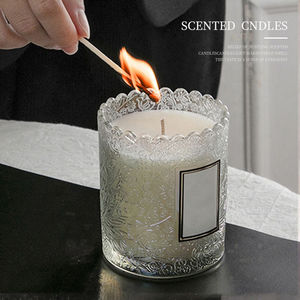 Pot en verre gaufré de haute qualité fait à <span class=keywords><strong>la</strong></span> main bougies parfumées en cire de soja écologique pour <span class=keywords><strong>la</strong></span> décoration noël Diwali méditation mèche en coton - Product Image 2