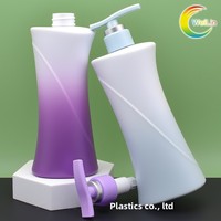 Bouteille pompe en PET de 500 ml à dégradé de couleurs, forme sablier, taille cintrée, vide, pour shampoing, gel douche, lait corporel