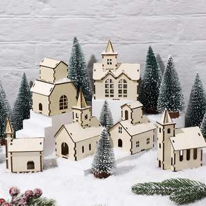 Juegos de Pueblo Navideño para Hacer uno Mismo con <span class=keywords><strong>Iglesia</strong></span> Rústica - Rompecabezas de Cabaña de Madera en 3D y Kit de Pintura y Ensamblaje para Decoración de Fiestas de Invierno - Product Image 2