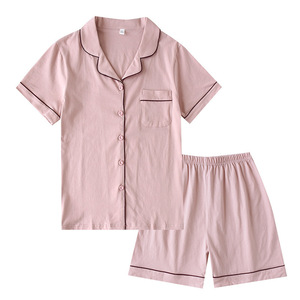 SUHE PJ-046 2-Piece Soft 100% Cotton Couple Pajamas Short Sleeve Knitted Loungewear Set for Home Wear Men Women Plus Size - Product Image 2