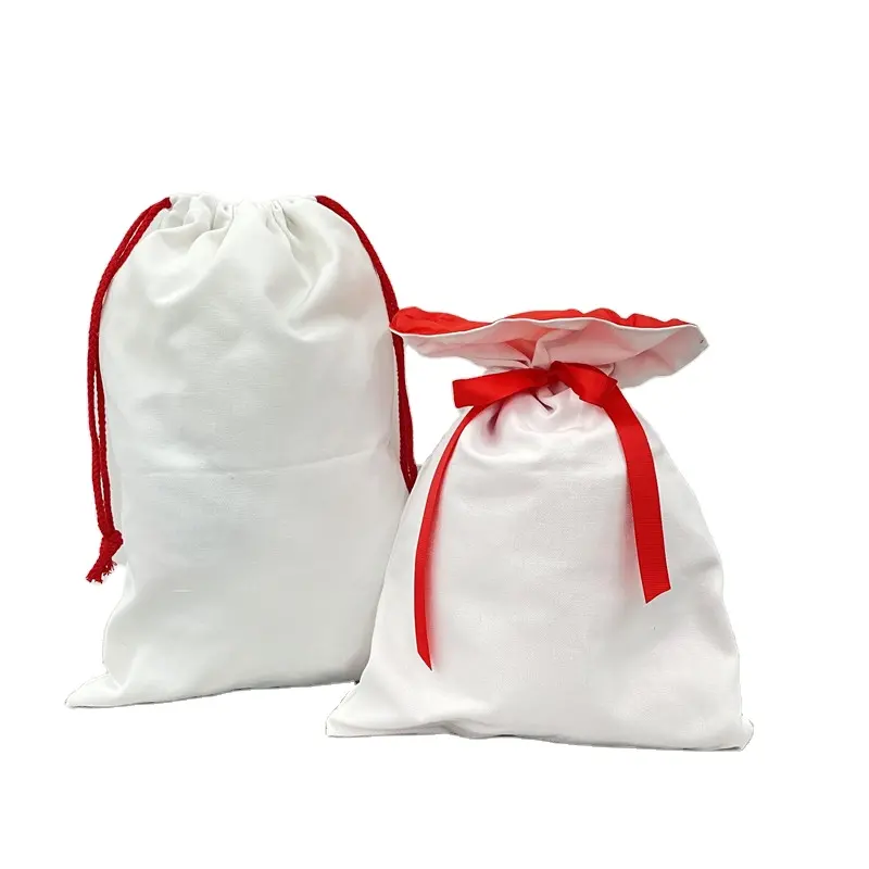 100% polyester canvas Personalised wholesale White blank sublimation for Christmas Cotton Canvas Santa Sacks with Drawstring