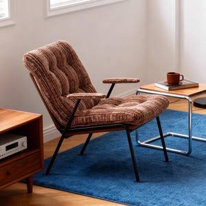 Fauteuil en tissu de style rétro, chaise de salon rayée kaki, pour adultes et personnes âgées - Product Image 3