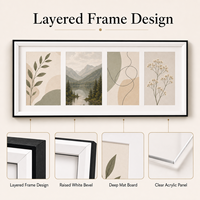 Cadre photo panoramique noir et blanc en bois, multi-ouvertures, pour affichage mural ou sur table, pour la maison, le bureau, la galerie, décoration moderne