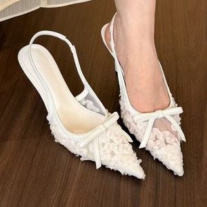 Sandales à talons hauts QuiteS en maille florale avec nœud fin, ajourées à l'arrière, style français, pour femmes - Product Image 1