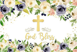 Baptême toile de fond première sainte Communion fond pour photographie garçon baptême blanc marine Floral dieu bénisse anniversaire papier peint - Product Image 4