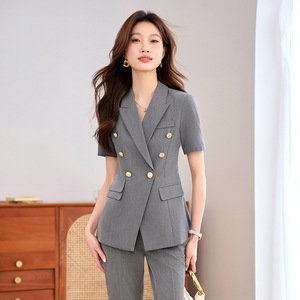 Women's Professional Short Sleeve Suit Set Summer Office Lady Breathable Polyester Workwear - Product Image 2