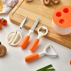 Ensemble de 5 ustensiles de cuisine en acier inoxydable au design personnalisé avec poignées douces au toucher, comprenant un couteau d'office, des ciseaux, un éplucheur, un ouvre-bouteille - Product Image 2