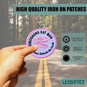 Patch brodé thermocollant ou à coudre sur tissu, motif Dinosaures mangent l'homme, la femme hérite de la Terre, 3 pouces - Product Image 5