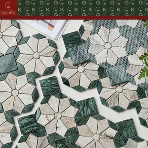 Mosaico de Mármol con Diseño de Estrella Octogonal Verde y Blanco GOLDKING, Montado en Malla, Suministro Directo de Fábrica, Personalizable - Product Image 4
