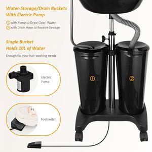 Mobilier de Coiffure et Balnéothérapie Noir, Bac à <span class=keywords><strong>Shampooing</strong></span> Réglable pour Salon de Beauté, Lavabo Lave-Tête Professionnel avec Réservoir d'Eau - Product Image 4