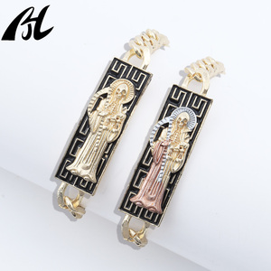 14-каратный позолоченный Религиозный браслет Святой Иуды Девы Марии, святая смерть, черная модная цепочка и звенья - Product Image 5