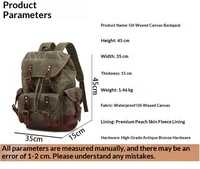Sac à dos en toile cirée à l'huile avec quincaillerie bronze antique, fermeture à cordon vintage, sac à dos pour les aventures en plein air
