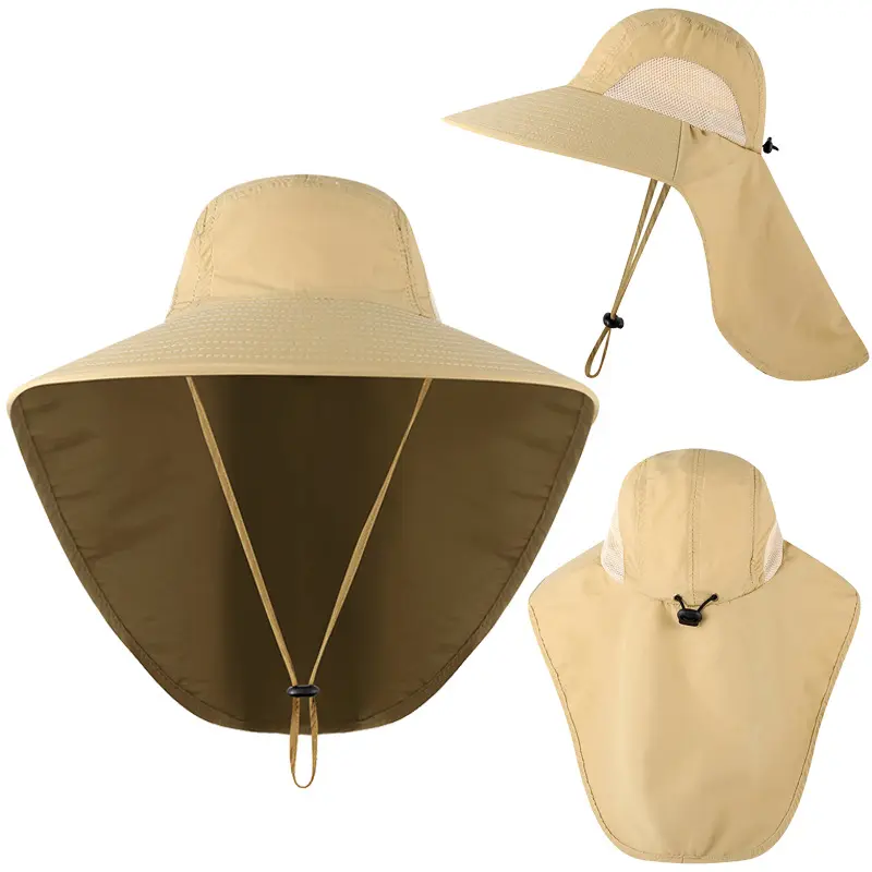 Sommermütze großer breitkräfiger Hut Outdoor-UV-Schutz Nackenbezug Jagdmütze