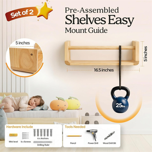 Großhandel Natürliches Holz Kinderzimmer Bücherregal Wandmontiertes Schwebendes Bücherregal für Kinderzimmer - Product Image 3