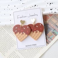 Boucles d'oreilles pendantes en forme de cœur gaufre chocolat sans nickel, en acrylique, bijoux doux, vente chaude pour femmes, vente en gros d'usine pour la Saint-Valentin