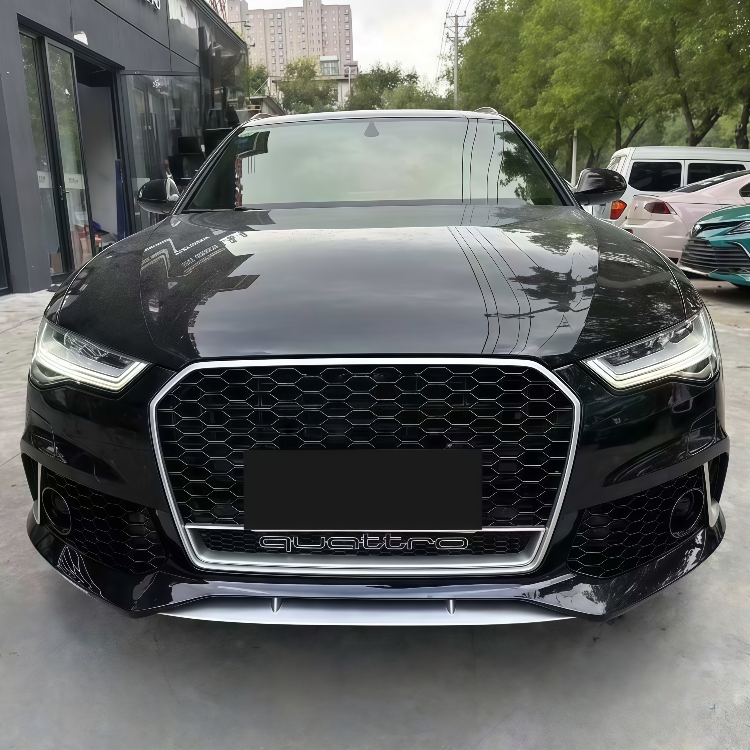 Artudatech Griglia Paraurti Anteriore RS6 Style A Nido D’Ape Per Audi A6/S6 C7 2012-2015 – Senza Logo, Nero