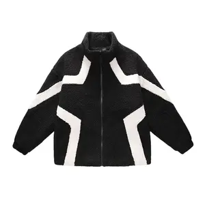 High Streetwear Fashion Sherpa Fleece Jacket Zip Up Warm Sweatshirt Coat Winter Jacket For Men