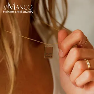 Collares <span class=keywords><strong>con</strong></span> Colgante Rectangular de Iniciales Personalizadas EManco, Joyería de Acero Inoxidable, Regalos para <span class=keywords><strong>Amigos</strong></span>, Dropshipping - Product Image 4