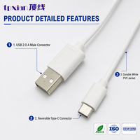 Câble USB 2.0 mâle vers Type C OEM d'usine, gaine en PVC blanc, câble de charge et de données, faisceau de câbles de longueur personnalisée
