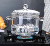Marmites en verre transparent à haute teneur en borosilicate avec deux poignées Casserole au design moderne Pot à lunettes transparent en gros