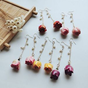 Boucle d'oreille avec <span class=keywords><strong>perle</strong></span> en <span class=keywords><strong>or</strong></span>, plusieurs couleurs, longue <span class=keywords><strong>perle</strong></span> coréenne, vraie fleur de Rose - Product Image 3