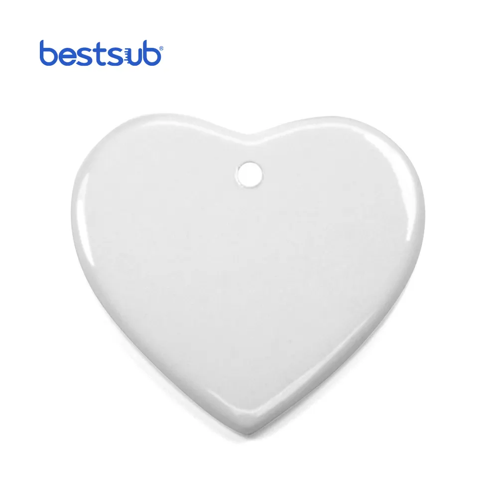3 in. Heart Sublimation Ceramic Ornament with Hole H001