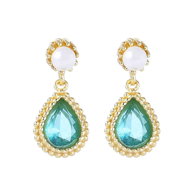 Orecchini pendenti Vintage pendenti gioielli in argento Sterling 925 CZ orecchini a bottone blu verde perla